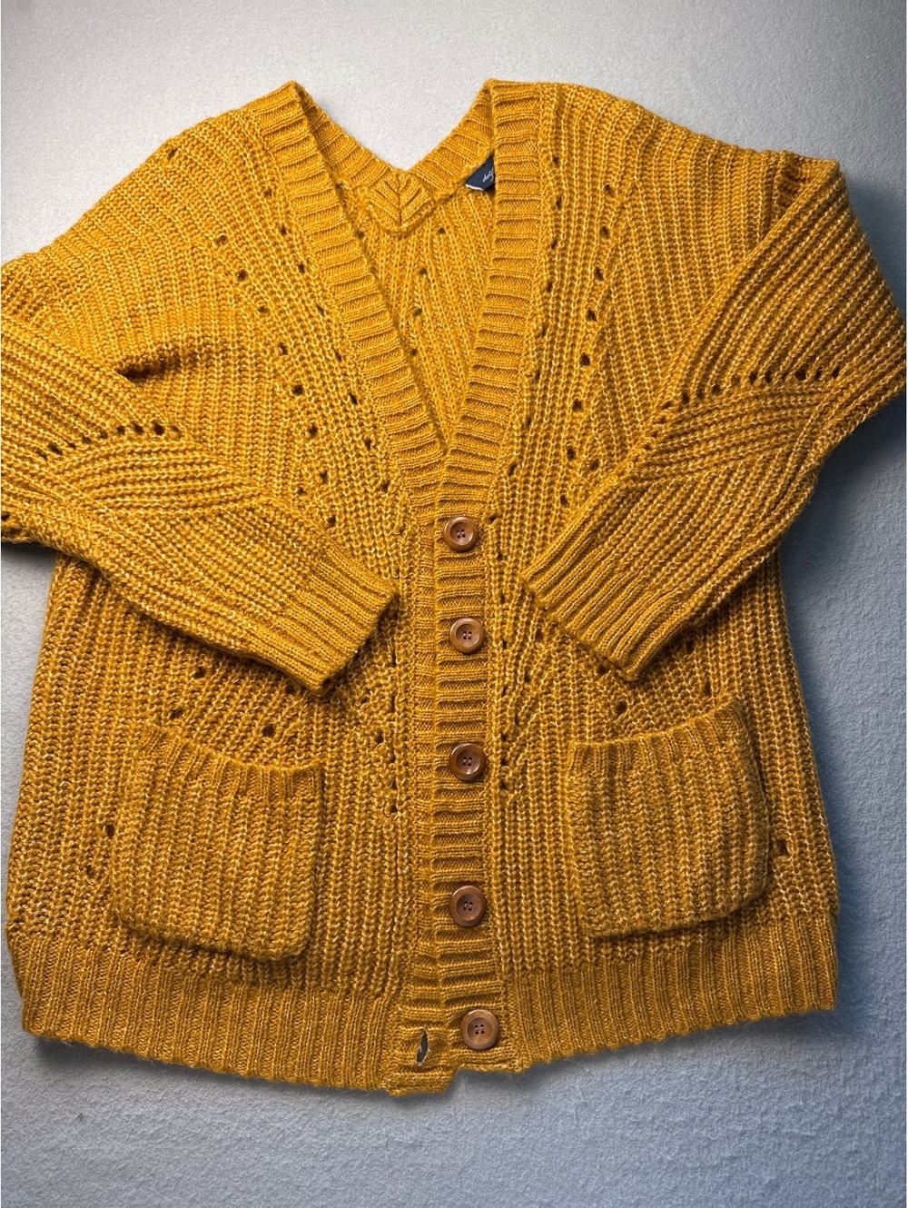 Daytrip Mustard Yellow Knit Button-Up Cardigan Sweater, Size L